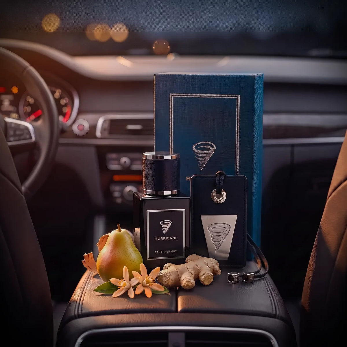 Perfume Premium in Blue in a car
