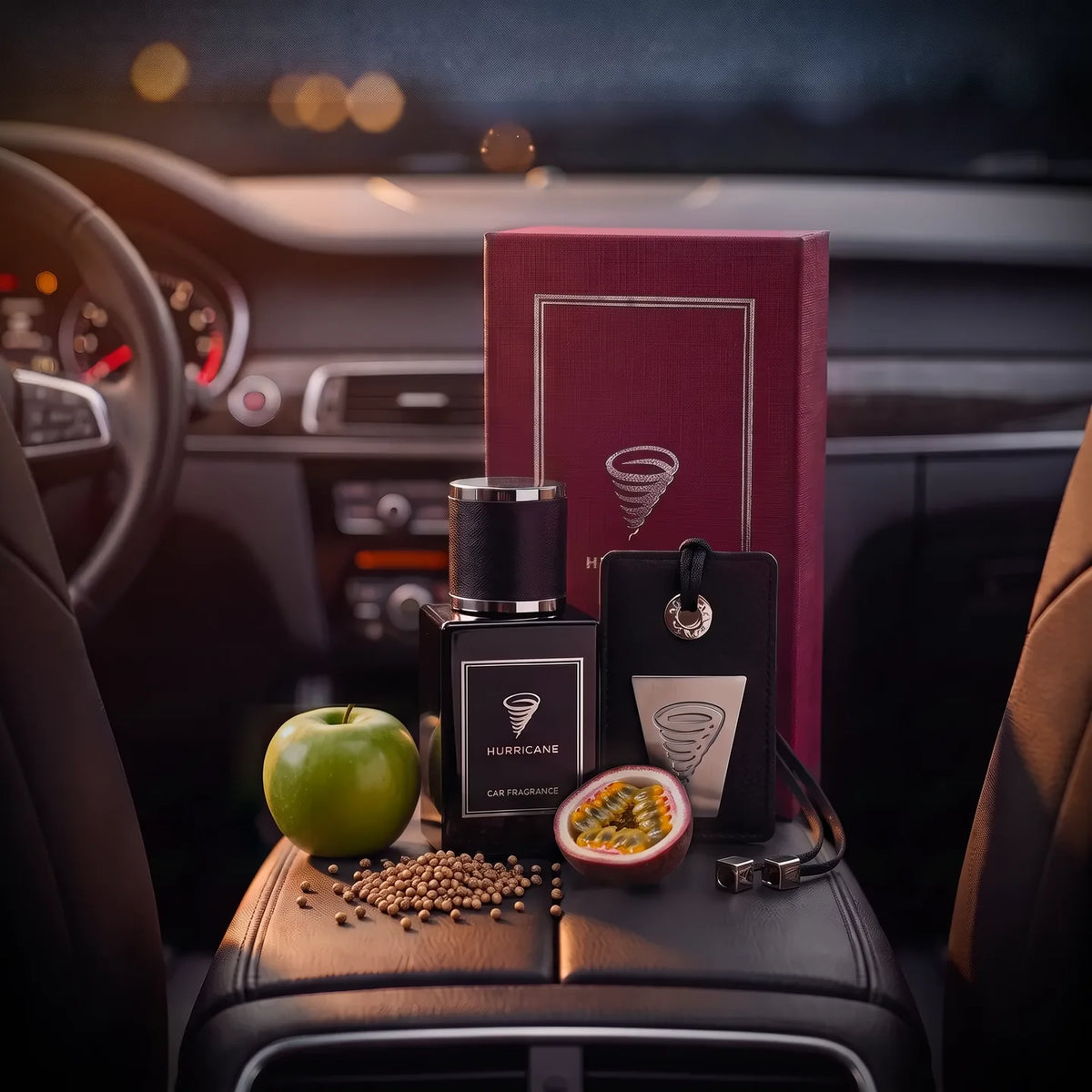 Perfume Premium in Burgundy in a car