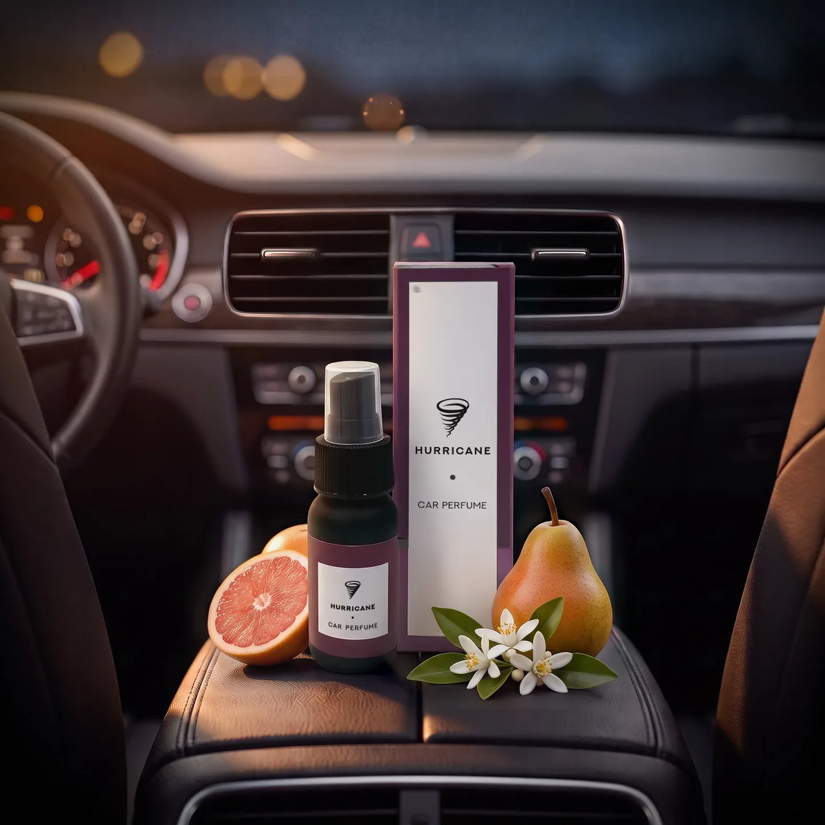 Perfume Standard in Purple in a car