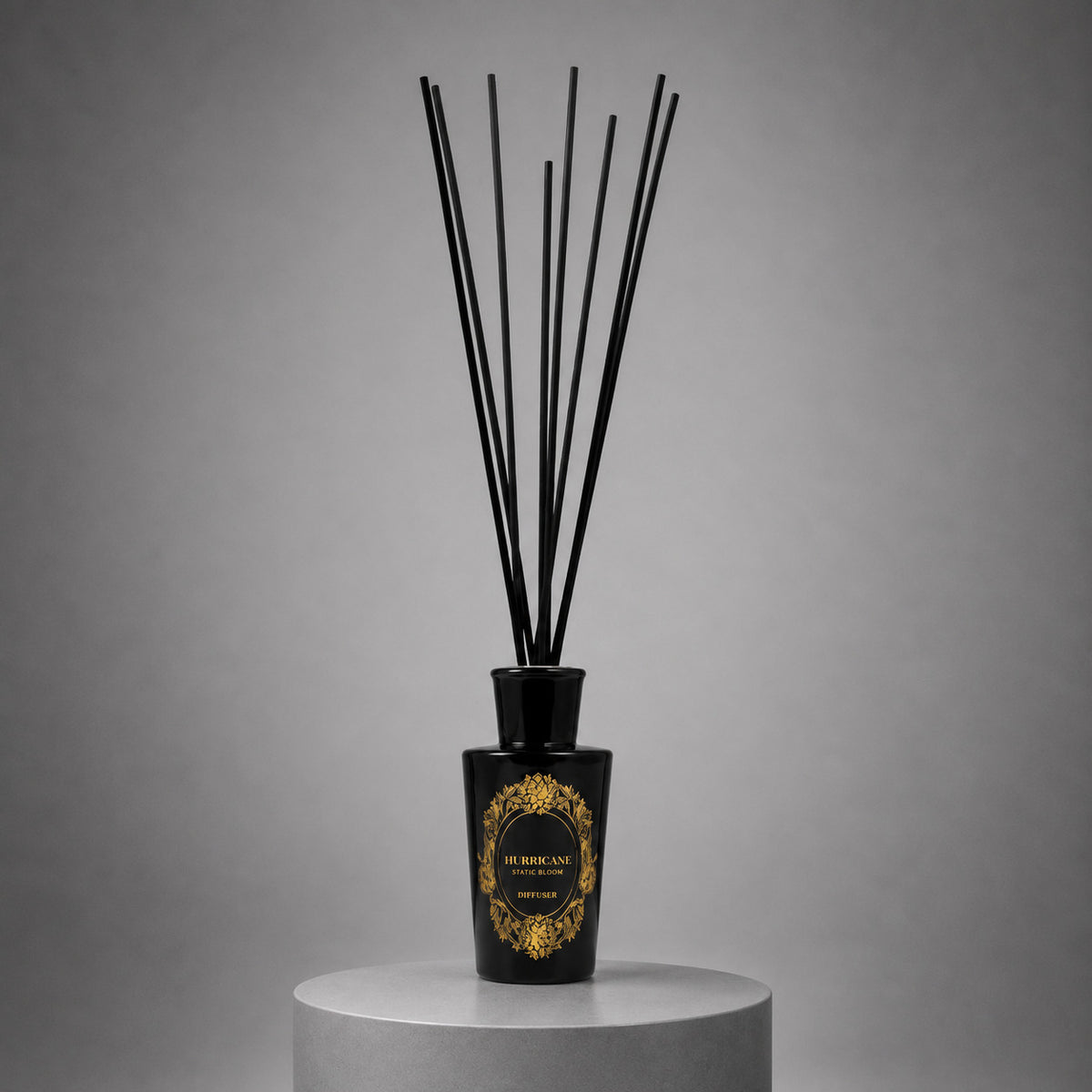 HURRICANE Static Bloom reed diffuser, the bottle with its reeds