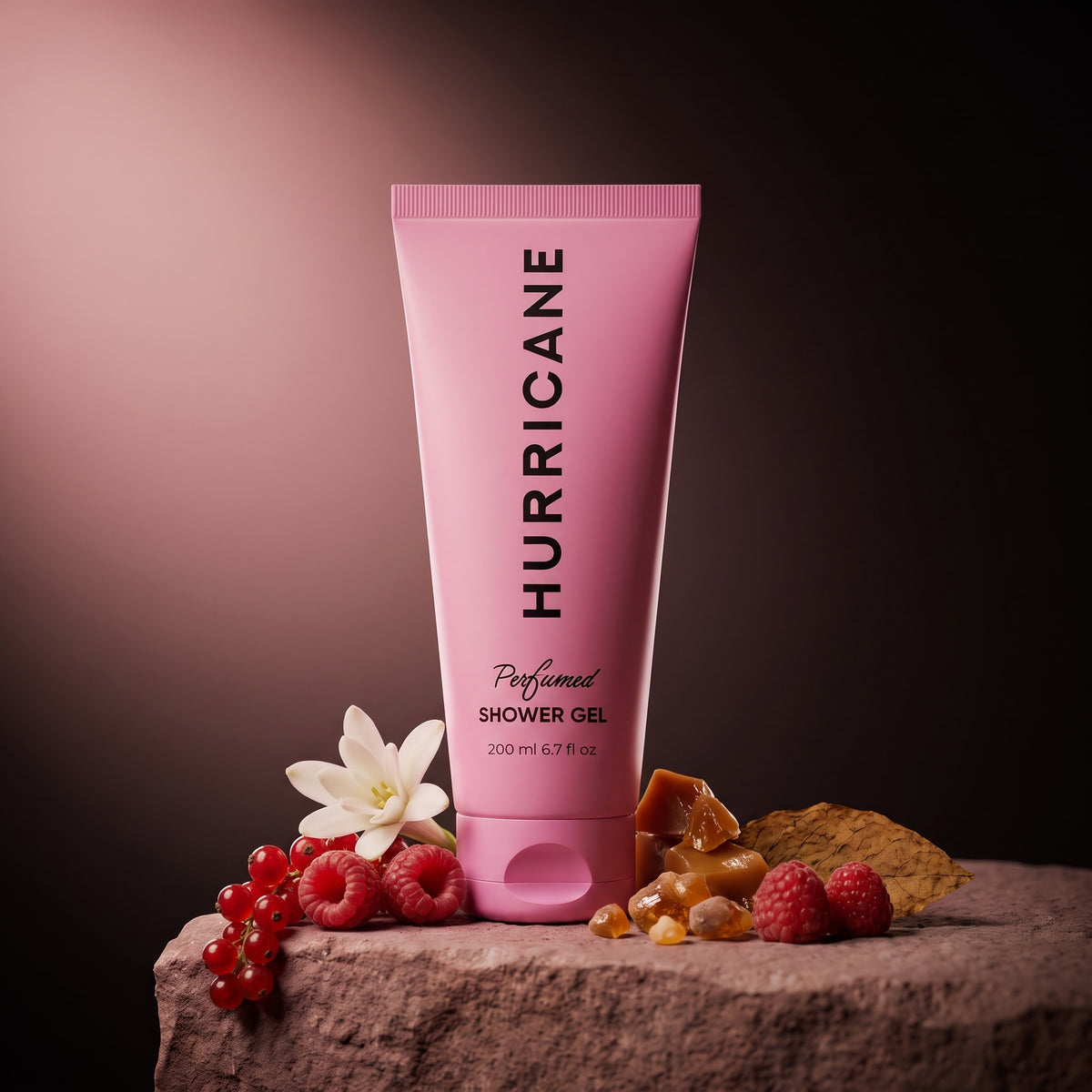 HURRICANE Pink Shower perfumed shower gel standing among its notes.